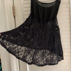 Kimchi Blue Sheer Flower Crochet Lace Black Top Size Small
